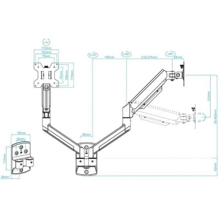 Soporte mesa tooq vesa hasta 34 pulgadas 100x100mm brazo doble max 10kg - brazo