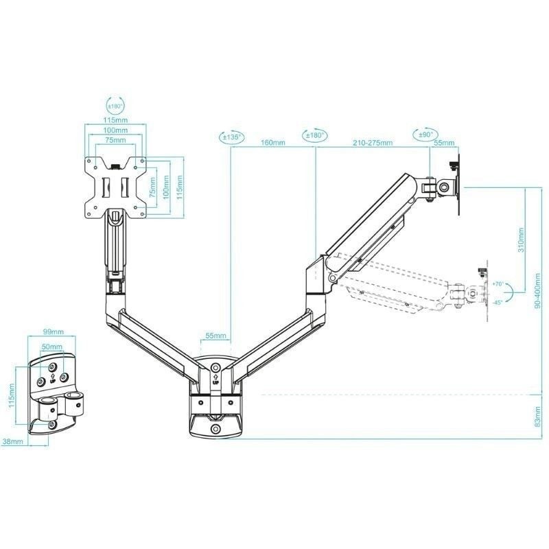Soporte mesa tooq vesa hasta 34 pulgadas 100x100mm brazo doble max 10kg - brazo