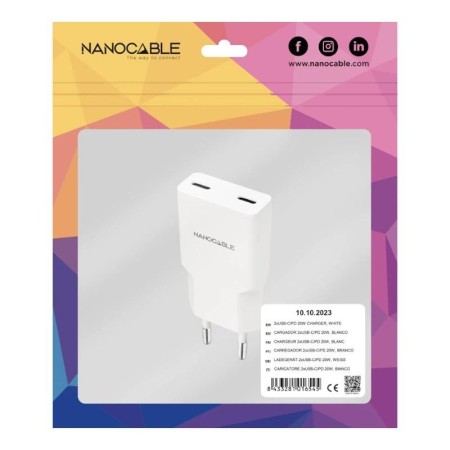 Nanocable Cargador 2xUSB-C/PD 20W Blanco