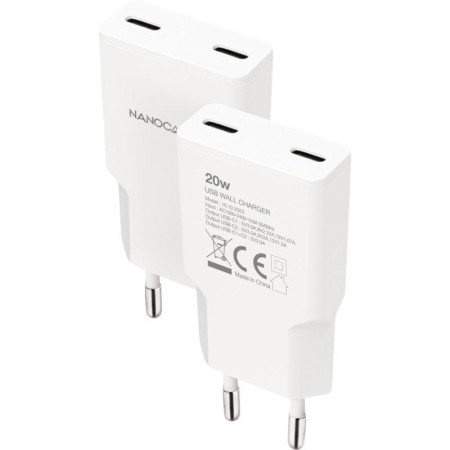 Nanocable Cargador 2xUSB-C/PD 20W Blanco