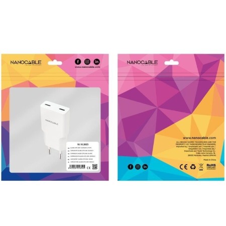 Nanocable Cargador 2xUSB-C/PD 20W Blanco