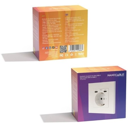 Nanocable Base Pared toma SCHUKO 2USB Max .2.4A