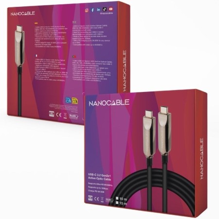 Cable USB 3.2 Tipo-C AOC Nanocable 10.01.4610/ USB Tipo-C Macho - USB Tipo-C Macho/ Hasta 60W/ 10Gbps/ 10m/ Negro