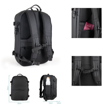 Mochila tooq tqbp - v101 - bk para portatil 17 pulgadas negra + comprension vacio y bomba aire 30 - 55l