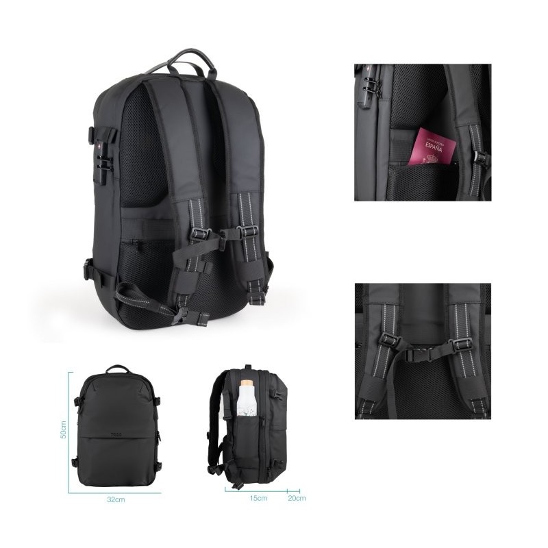 Mochila tooq tqbp - v101 - bk para portatil 17 pulgadas negra + comprension vacio y bomba aire 30 - 55l