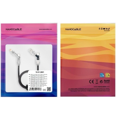 Cable USB 2.0 Tipo-C Nanocable 10.01.2601/ USB Tipo-C Macho + USB Macho - USB Tipo-C Macho + Lightning Macho/ Hasta 27W/ 480Mbps