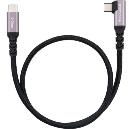 Cable USB 3.2 Tipo-C Acodado Nanocable 10.01.4700/ USB Tipo-C Macho - USB Tipo-C Macho/ Hasta 100W/ 10Gbps/ 50cm/ Negro