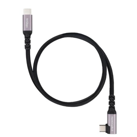 Cable USB 3.2 Tipo-C Acodado Nanocable 10.01.4700/ USB Tipo-C Macho - USB Tipo-C Macho/ Hasta 100W/ 10Gbps/ 50cm/ Negro