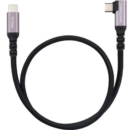 Cable USB 3.2 Tipo-C Acodado Nanocable 10.01.4703/ USB Tipo-C Macho - USB Tipo-C Macho/ Hasta 100W/ 10Gbps/ 3m/ Negro