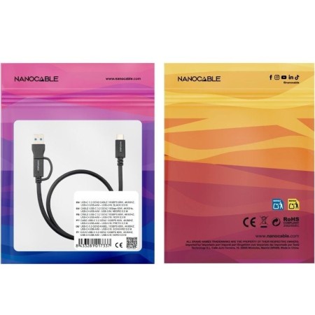 Cable USB 3.2 Tipo-C Nanocable 10.01.4802/ USB Tipo-C Macho/ USB Macho - USB Tipo-C Macho/ Hasta 60W/ 10Gbps/ 2m/ Negro