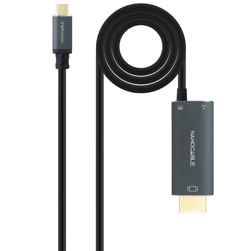 Nanocable Cable USB-C/M-HDMI 2.1+USB-C/H PD 1.8 M