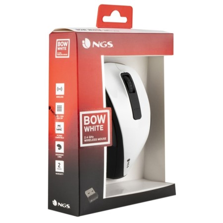 Ratón Inalámbrico NGS Bow/ Hasta 1600 DPI/ Blanco