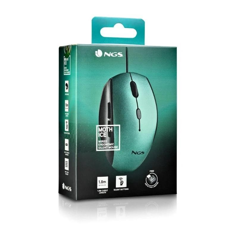 Ratón Ergonómico NGS Moth Ice/ Hasta 1600 DPI/ Verde Hielo