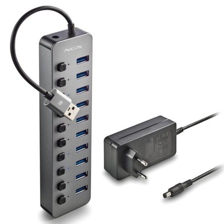 Hub USB NGS IHUB10/ 10xUSB 3.0/ Gris