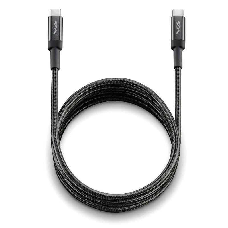Cable USB 2.0 Tipo-C NGS KNOT/ USB Tipo-C Macho - USB Tipo-C Macho/ Hasta 65W/ 480Mbps/ 2m/ Negro