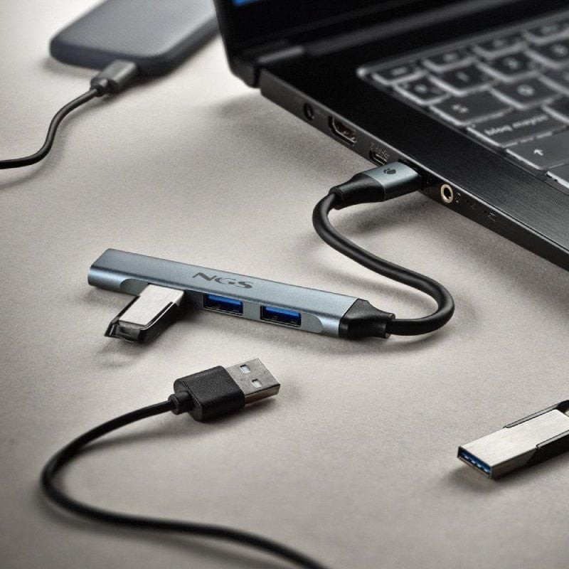 Hub USB NGS IHUB4 Micro/ 4xUSB/ Gris