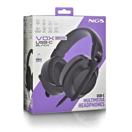 Auriculares NGS VOX805 USB-C/ con Micrófono/ USB Tipo-C/ Negros