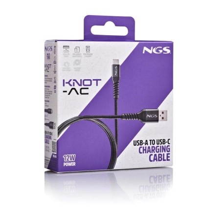 Cable USB 2.0 NGS KNOT-AC/ USB Macho - USB Tipo-C Macho/ 480Mbps/ 1m/ Negro