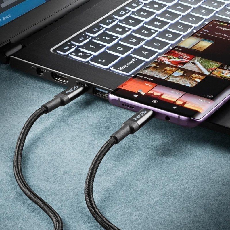 Cable USB 4.0 Tipo-C NGS KNOT/ USB Tipo-C Macho - USB Tipo-C Macho/ Hasta 240W/ 40Gbps/ 2m/ Negro