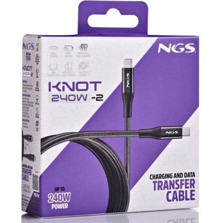 Cable USB 4.0 Tipo-C NGS KNOT/ USB Tipo-C Macho - USB Tipo-C Macho/ Hasta 240W/ 40Gbps/ 2m/ Negro