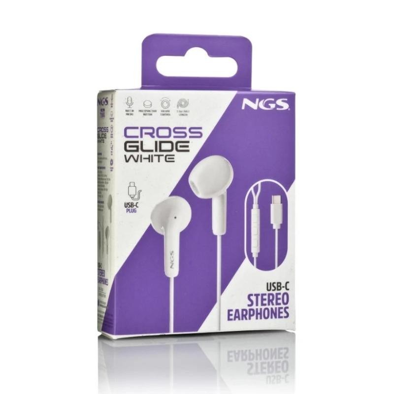 Auriculares Intrauditivos NGS Cross Glide/ con Micrófono/ USB Tipo-C/ Blancos