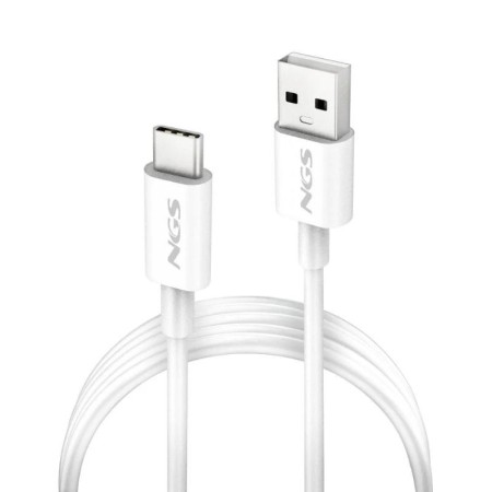 Cable USB 2.0 NGS ZYRO-AC/ USB Macho - USB Tipo-C Macho/ Hasta 15W/ 480Mbps/ 1m/ Blanco