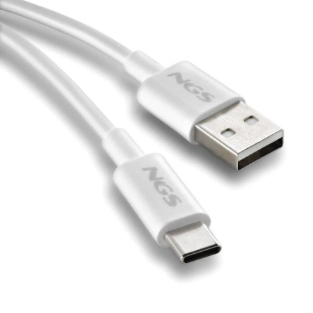Cable USB 2.0 NGS ZYRO-AC/ USB Macho - USB Tipo-C Macho/ Hasta 15W/ 480Mbps/ 1m/ Blanco
