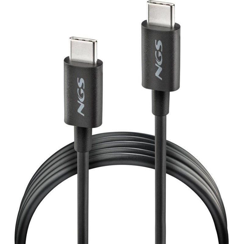 Cable USB 2.0 Tipo-C NGS ZYRO 60W-1/ USB Tipo-C Macho - USB Tipo-C Macho/ Hasta 60W/ 480Mbps/ 1m/ Negro