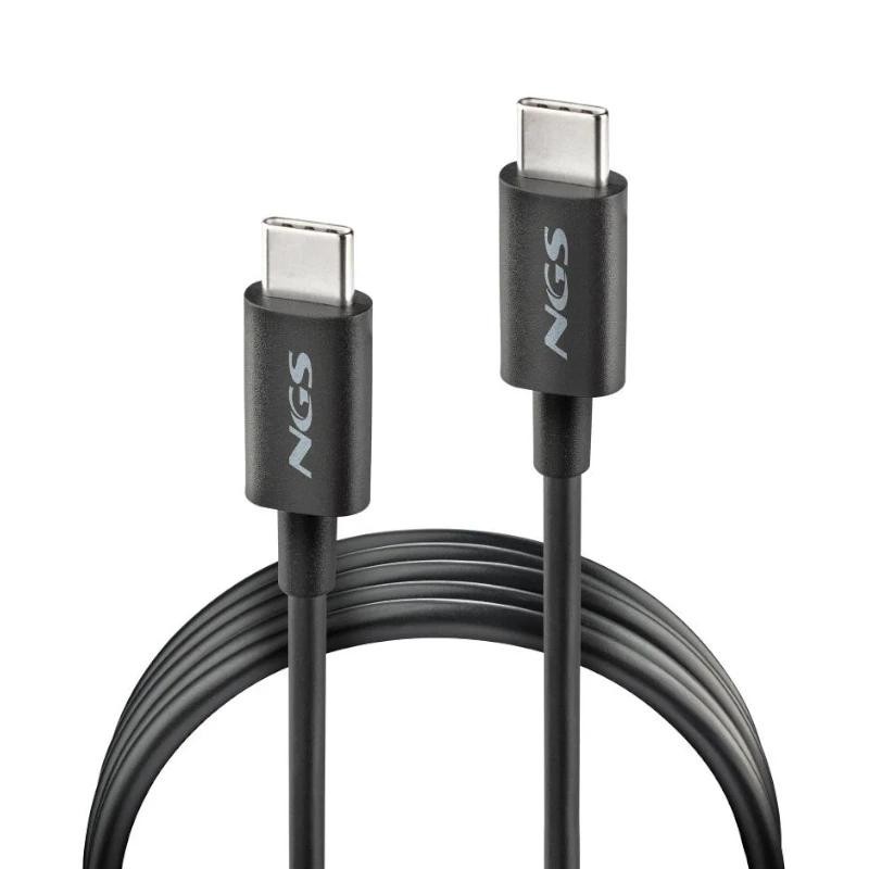 Cable USB 2.0 Tipo-C NGS ZYRO 60W-1/ USB Tipo-C Macho - USB Tipo-C Macho/ Hasta 60W/ 480Mbps/ 1m/ Negro