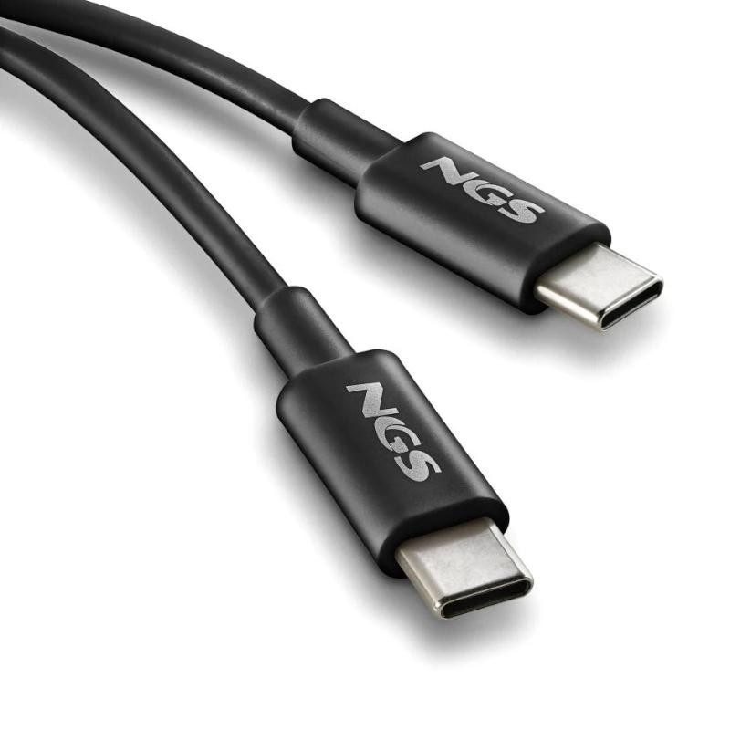 Cable USB 2.0 Tipo-C NGS ZYRO 60W-1/ USB Tipo-C Macho - USB Tipo-C Macho/ Hasta 60W/ 480Mbps/ 1m/ Negro