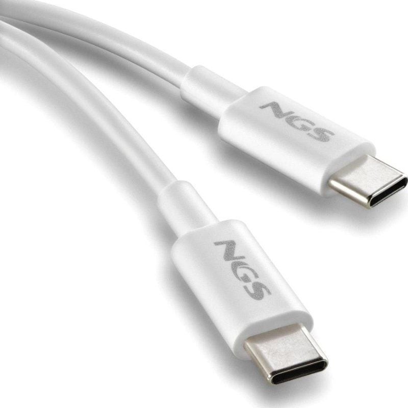 Cable USB 2.0 Tipo-C NGS ZYRO 60W-1/ USB Tipo-C Macho - USB Tipo-C Macho/ Hasta 60W/ 480Mbps/ 1m/ Blanco