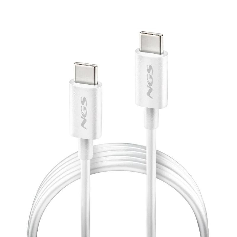 Cable USB 2.0 Tipo-C NGS ZYRO 60W-1/ USB Tipo-C Macho - USB Tipo-C Macho/ Hasta 60W/ 480Mbps/ 1m/ Blanco