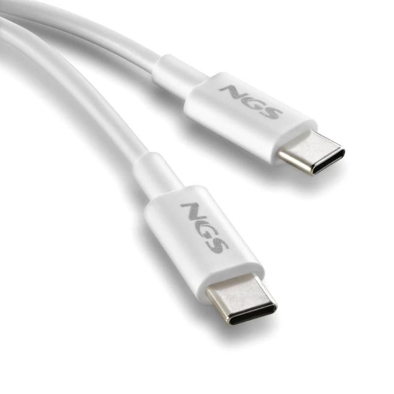 Cable USB 2.0 Tipo-C NGS ZYRO 60W-1/ USB Tipo-C Macho - USB Tipo-C Macho/ Hasta 60W/ 480Mbps/ 1m/ Blanco