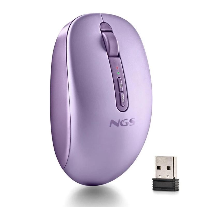 Ratón Ergonómico Inalámbrico NGS Fog Dual FOGDUALPURPLE Silencioso/ Hasta 1600 DPI/ Púrpura