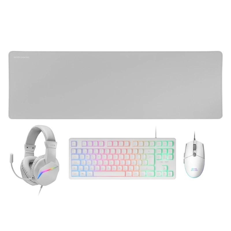 Pack Gaming Mars Gaming MCP-RGB3W/ Teclado RGB + Ratón Óptico + Alfombrilla XXL + Auriculares