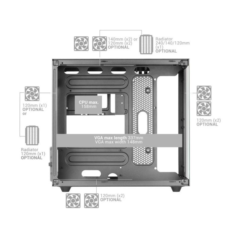 Caja ordenador mars gaming mcnovam matx cristal templado negra