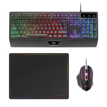 Pack Gaming Mars Gaming MCP124/ Teclado H-MECH + Ratón Óptico + Alfombrilla/ Negro