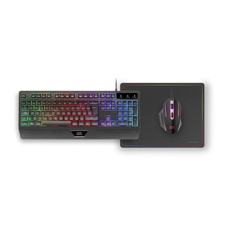 Pack Gaming Mars Gaming MCP124/ Teclado H-MECH + Ratón Óptico + Alfombrilla/ Negro