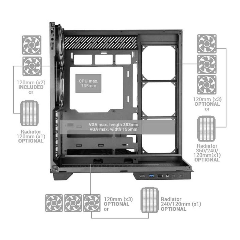 Caja Gaming Torre Mars Gaming MC-3GF
