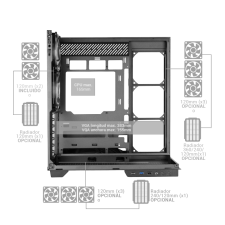 Caja Gaming Torre Mars Gaming MC-3GFPRO/ Cristal Cromado