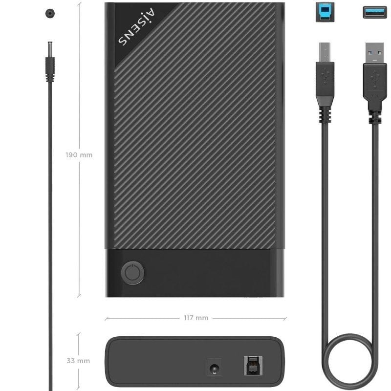 Caja Externa para Disco Duro de 3.5″ Aisens ASE-3529B/ USB 3.1/ Sin tornillos