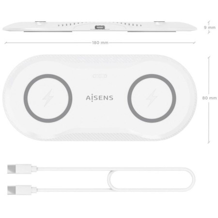Base de carga Inalámbrica Aisens ASCH-15W2WC059-W/ 15W/ Blanco