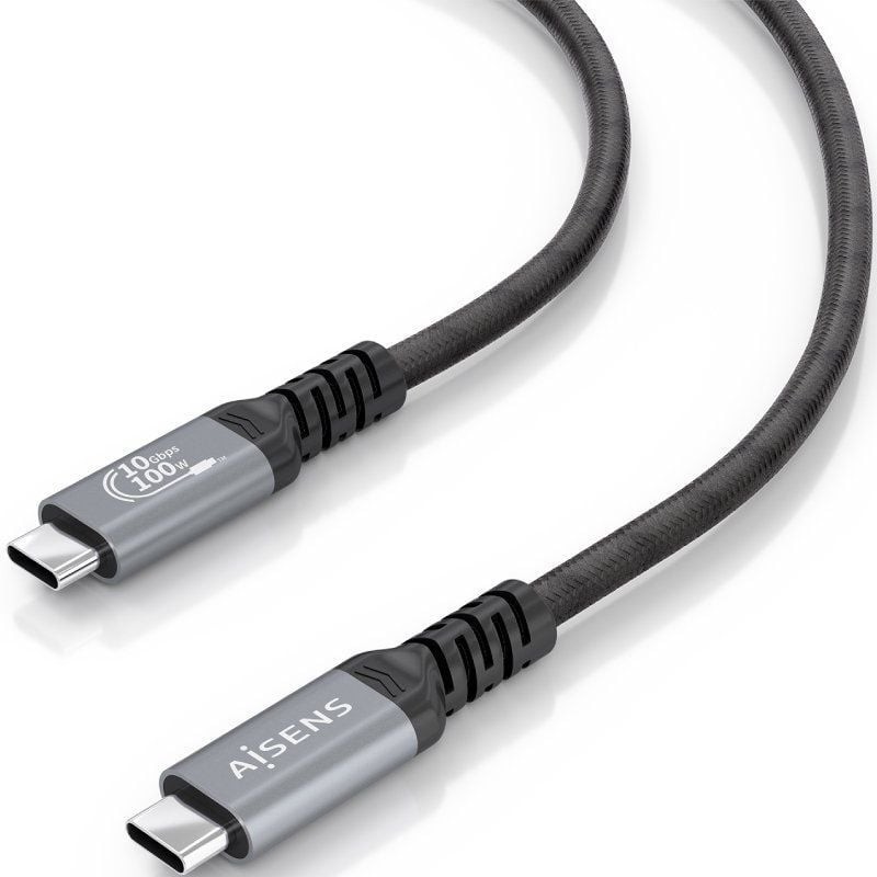 Cable USB 3.2 Tipo-C Aisens A107-0989/ USB Tipo-C Macho - USB Tipo-C Macho/ Hasta 100W/ 10Gbps/ 4m/ Negro