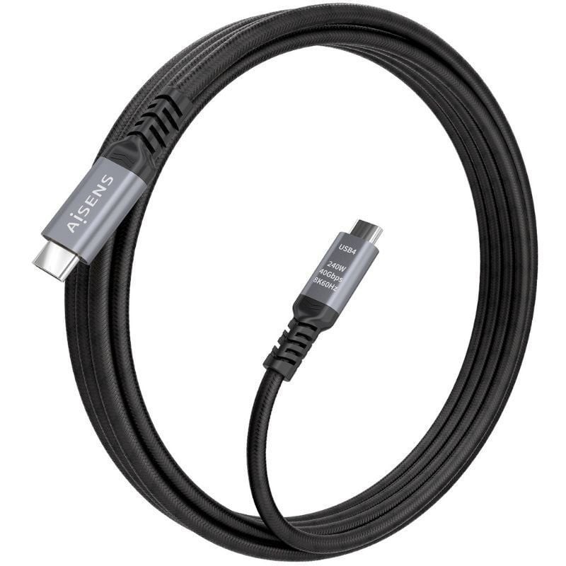 Cable USB 4.0 Tipo-C Aisens A156-0993/ USB Tipo-C Macho - USB Tipo-C Macho/ Hasta 240W/ 40Gbps/ 50cm/ Negro
