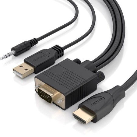 Cable Conversor Aisens A115-1007 SVGA Macho - USB Macho - Jack Macho/ HDMI Macho/ 1m/ Negro