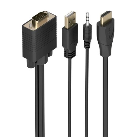 Cable Conversor Aisens A122-1014 SVGA Macho - USB Macho - Jack Macho/ HDMI Macho/ 1.5m/ Negro