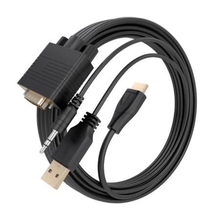 Cable Conversor Aisens A122-1015 SVGA Macho - USB Macho - Jack Macho/ HDMI Macho/ 2m/ Negro