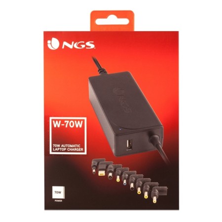 Cargador de Portátil NGS W-70W/ 1xUSB/ 70W/ Automático/ 9 Conectores/ Voltaje 18.5-20V