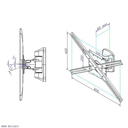Soporte articulado de pared phoenix para pantalla tv rotacion giro e inclinacion 20º hasta 35 kg gris metalizado