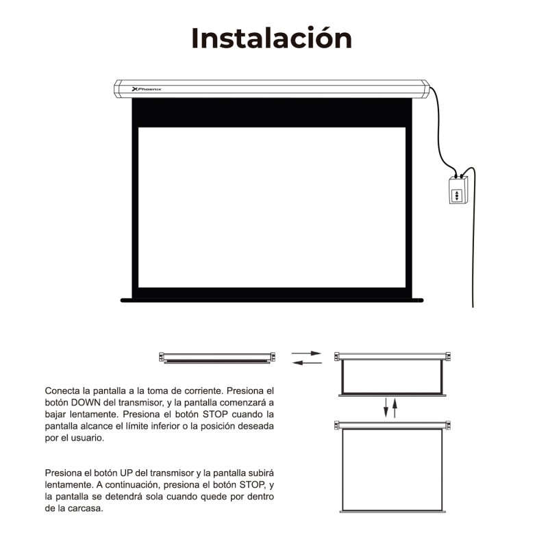 Phoenix - pantalla electrica videoproyector pared y techo 169´´ ratio 1:1 4:3 16:9 3m x 3m